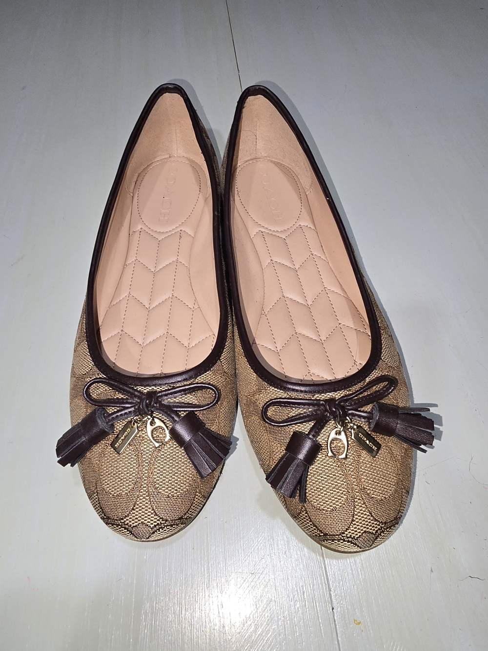 Coach Signature C Jacquard Tassel Ballet Flats Women’s 7.5 Brown Khaki